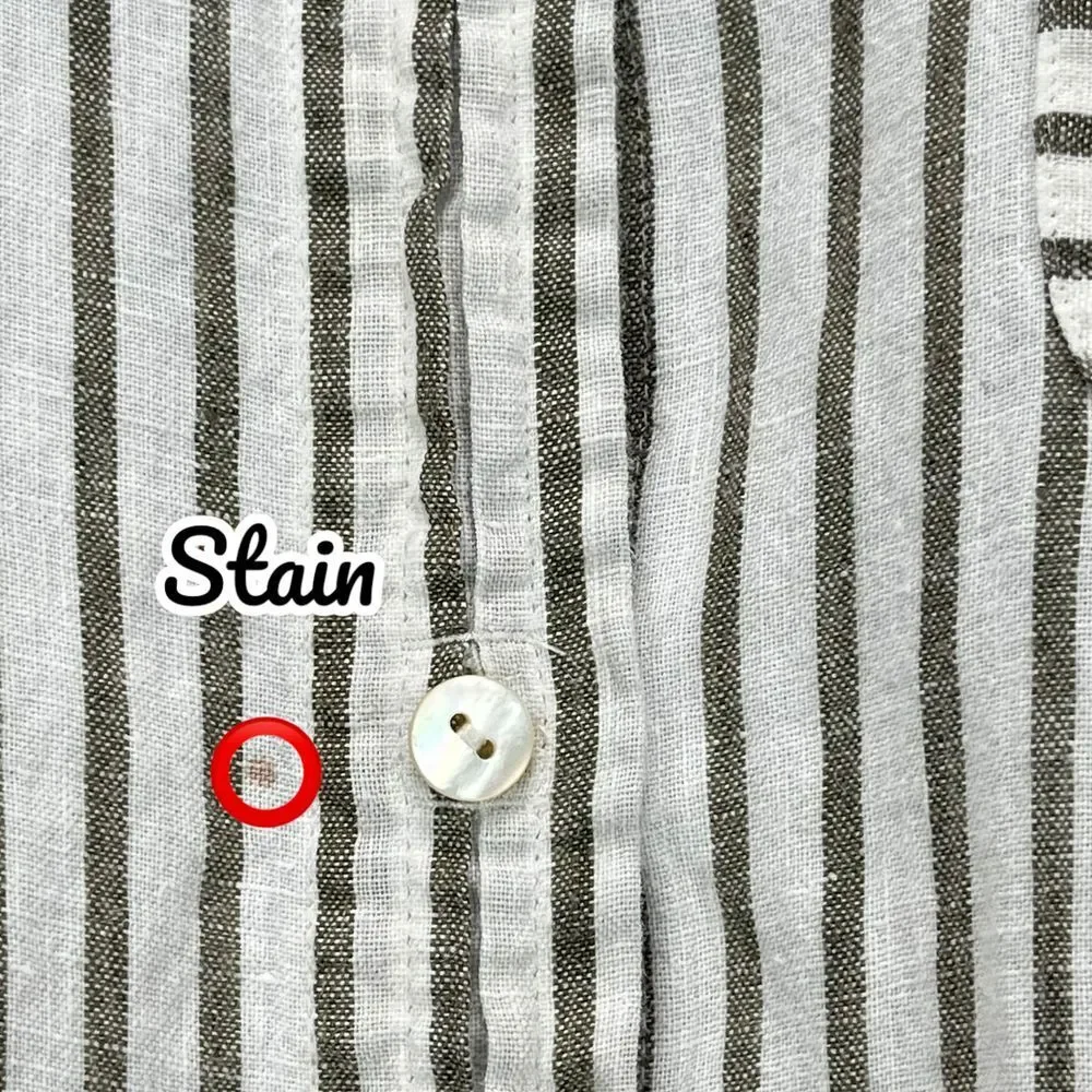 J. Jill Women's XL Petite Love Linen White/Gray Striped Long‎ Sleeve Shirt
